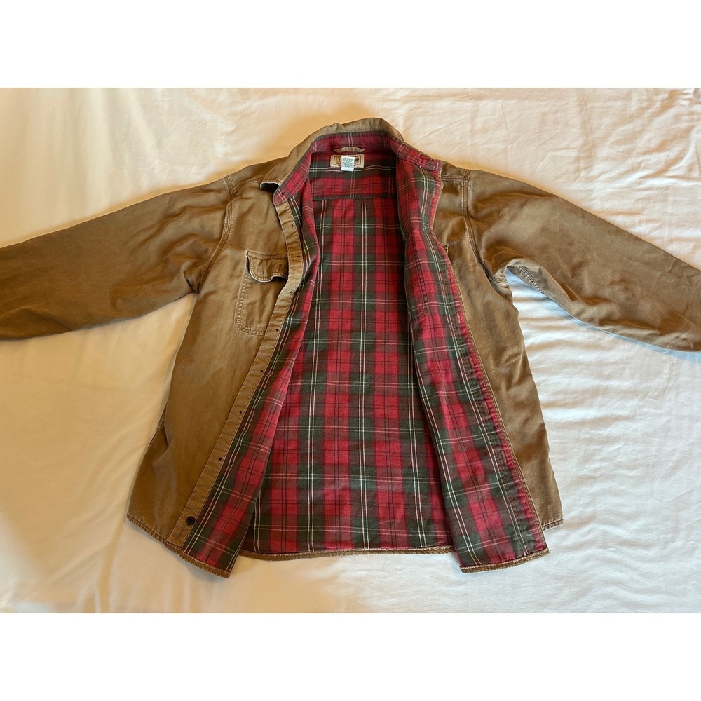 LL Bean Mens Flannel Lined Canvas Shirt Jacket Brown Plaid L-REG O‎ BDY9 - Picture 2 of 10